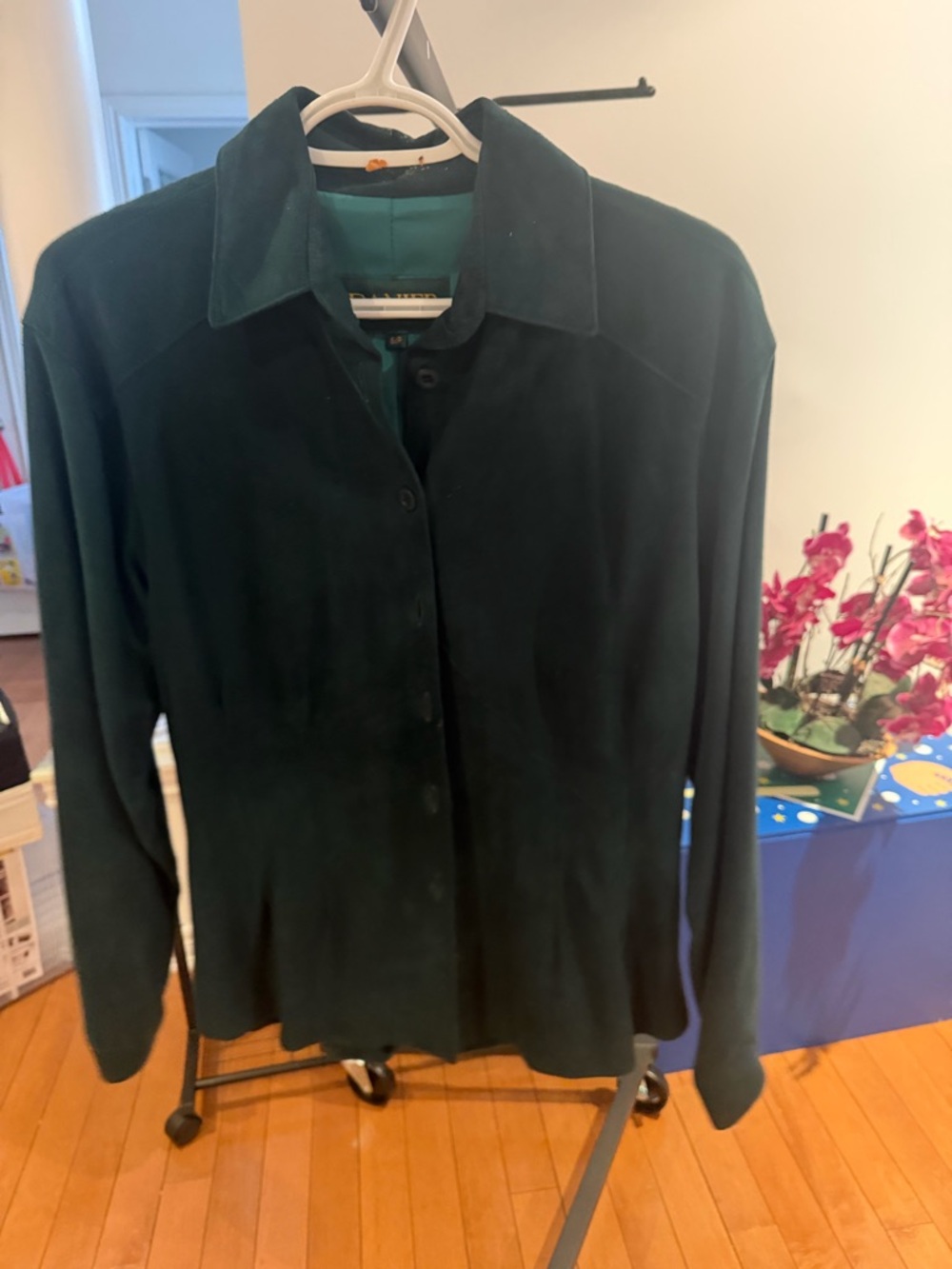 Womens Forest Green Button-Front Top